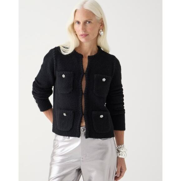 J.Crew Odette Sweater Lady Jacket Jewel Buttons Preppy Wool Alpaca Black 2X - Picture 1 of 12